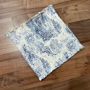 H&M White Smocked Blue Graphic Lettuce Tube Top Small